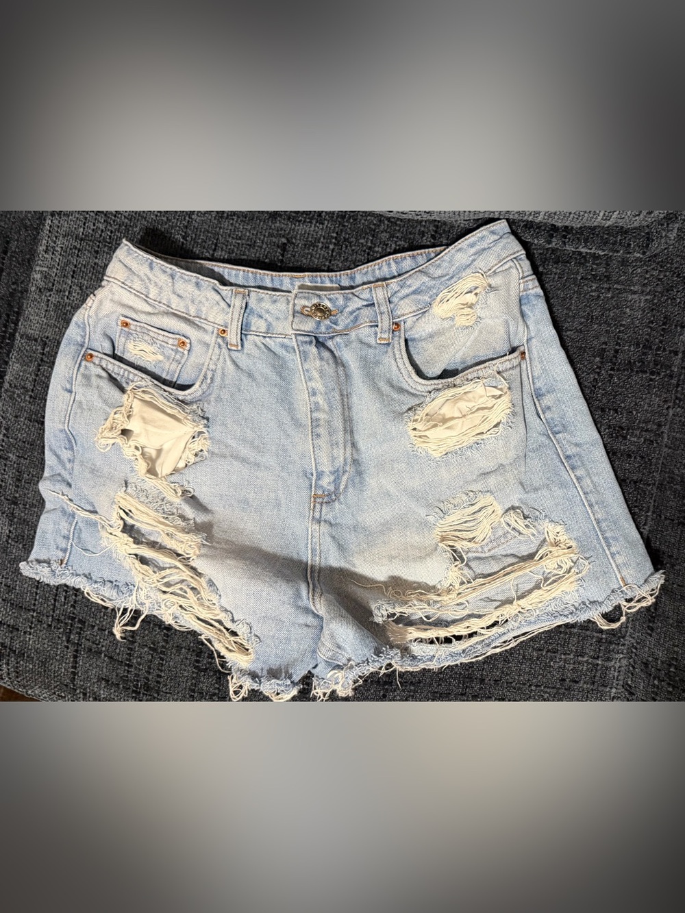 Topshop Light Blue Distressed Denim Shorts